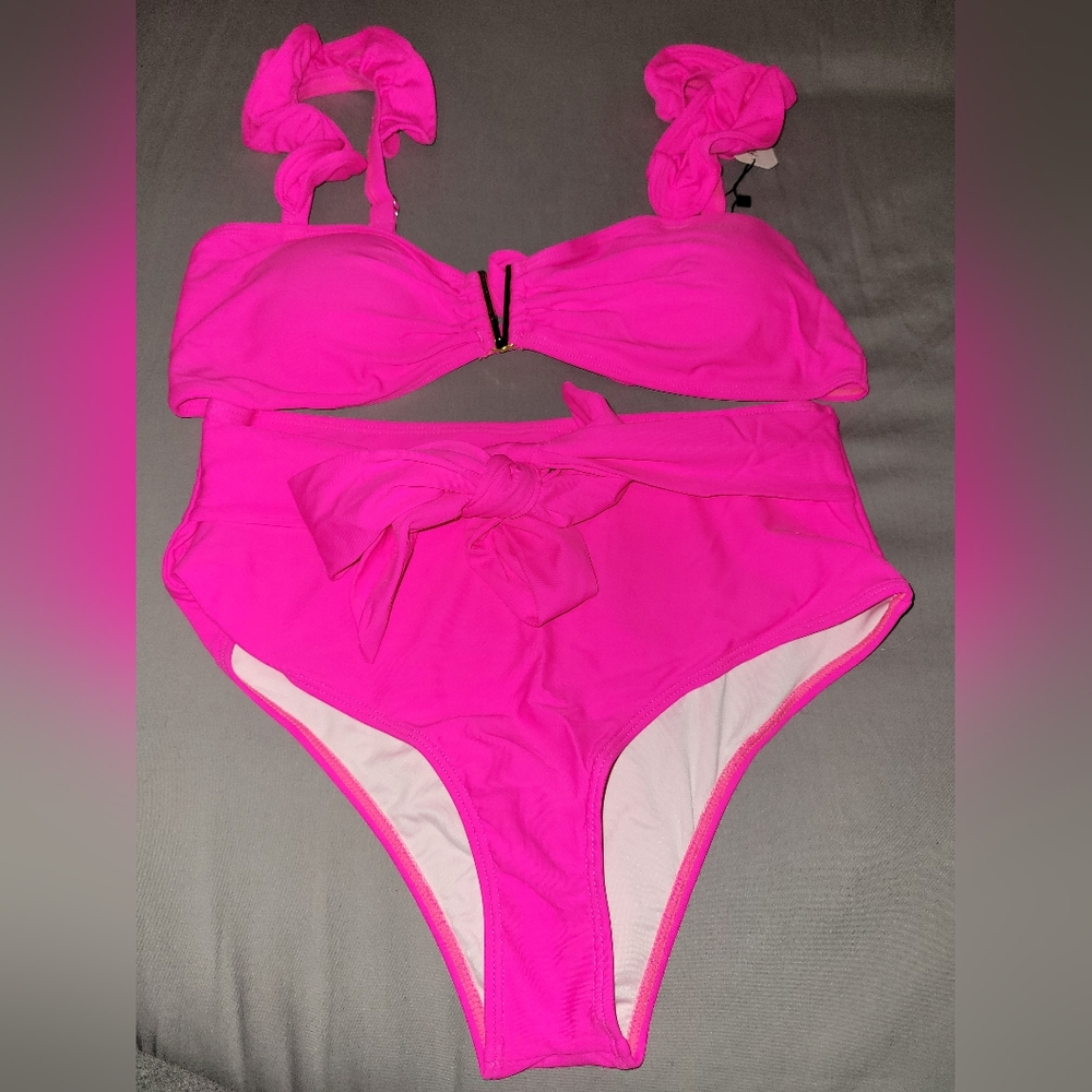 SPORLIKE Women High Waisted Swimsuit Flounce Straps Bikini Bathing Suit. NWT - Picture 4 of 4
